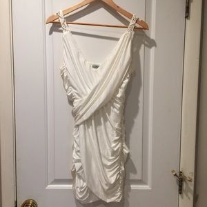 White Drape Ruched Short Dress Medium
